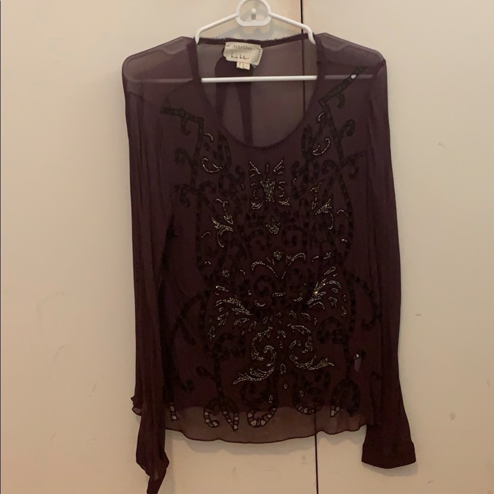 Shear beaded Nicole Miller atelier blouse
